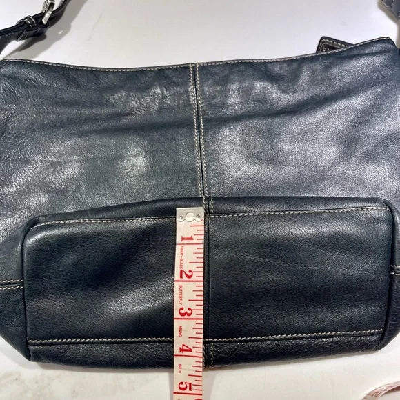 Leather Mia Battina LEATHER bag, black, approx 10”H x 14”W - Picture 5 of 7